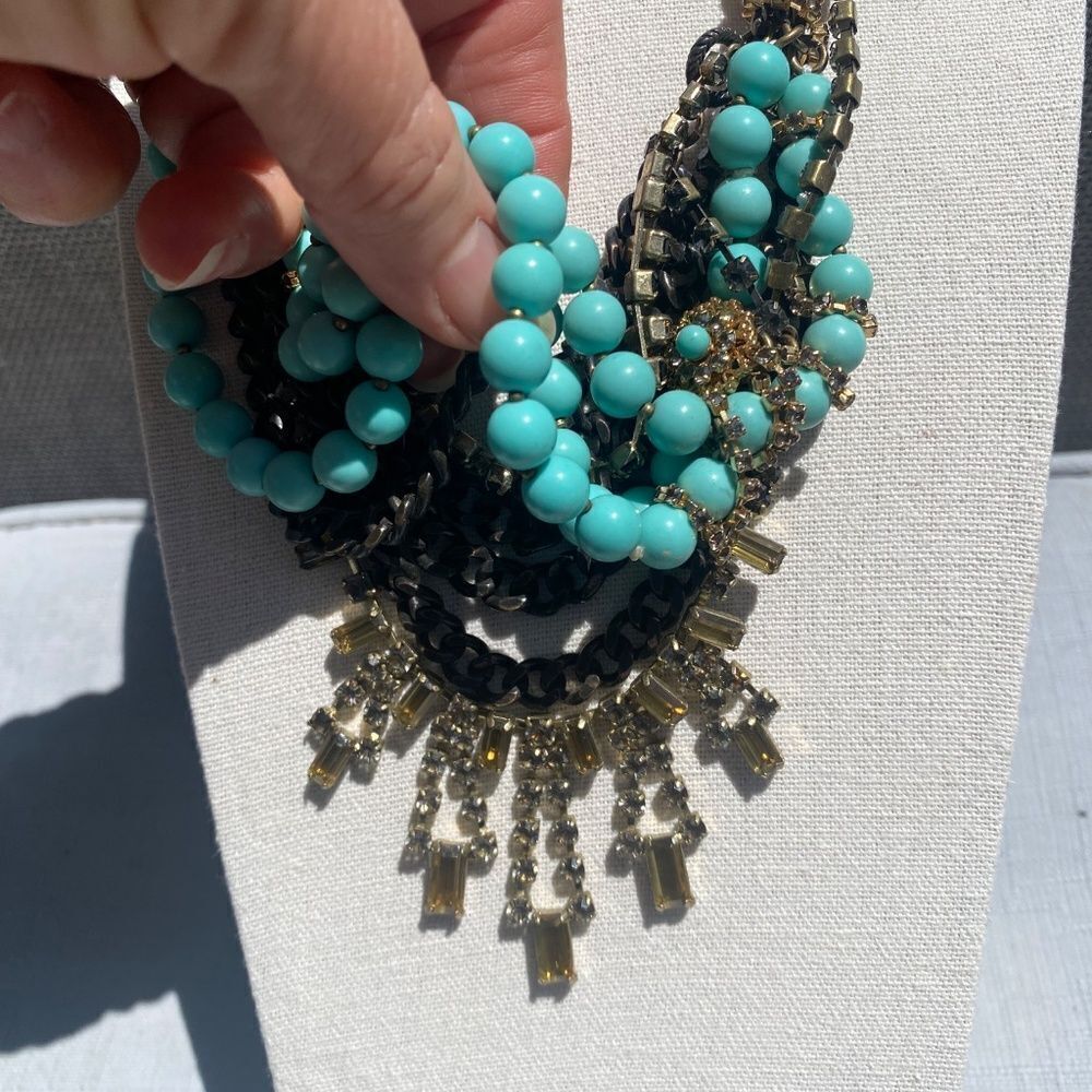 Stella and Dot Marchesa Turquoise and multi layer Chains and Rhinstones Mix medi - Picture 6 of 7
